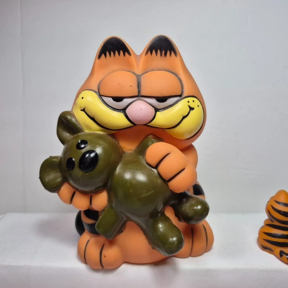 Vintage Garfield Rubber Pencil Topper Silly Straws Garfield /Pokey Piggy Bank